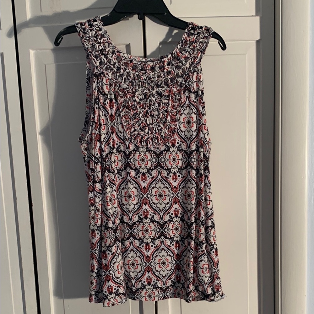 Cato Red, Black &  White Smocked Tank Top EUC